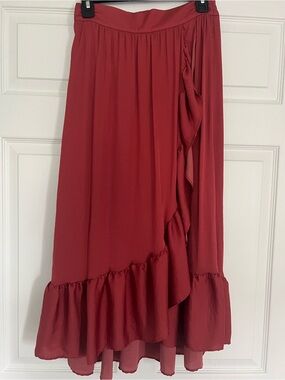 Elle Red High-Low Ruffle Skirt
